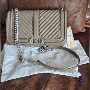 Rebecca Minkoff Chevron Quilted Love Leather Crossbody, Deep Taupe, NWT